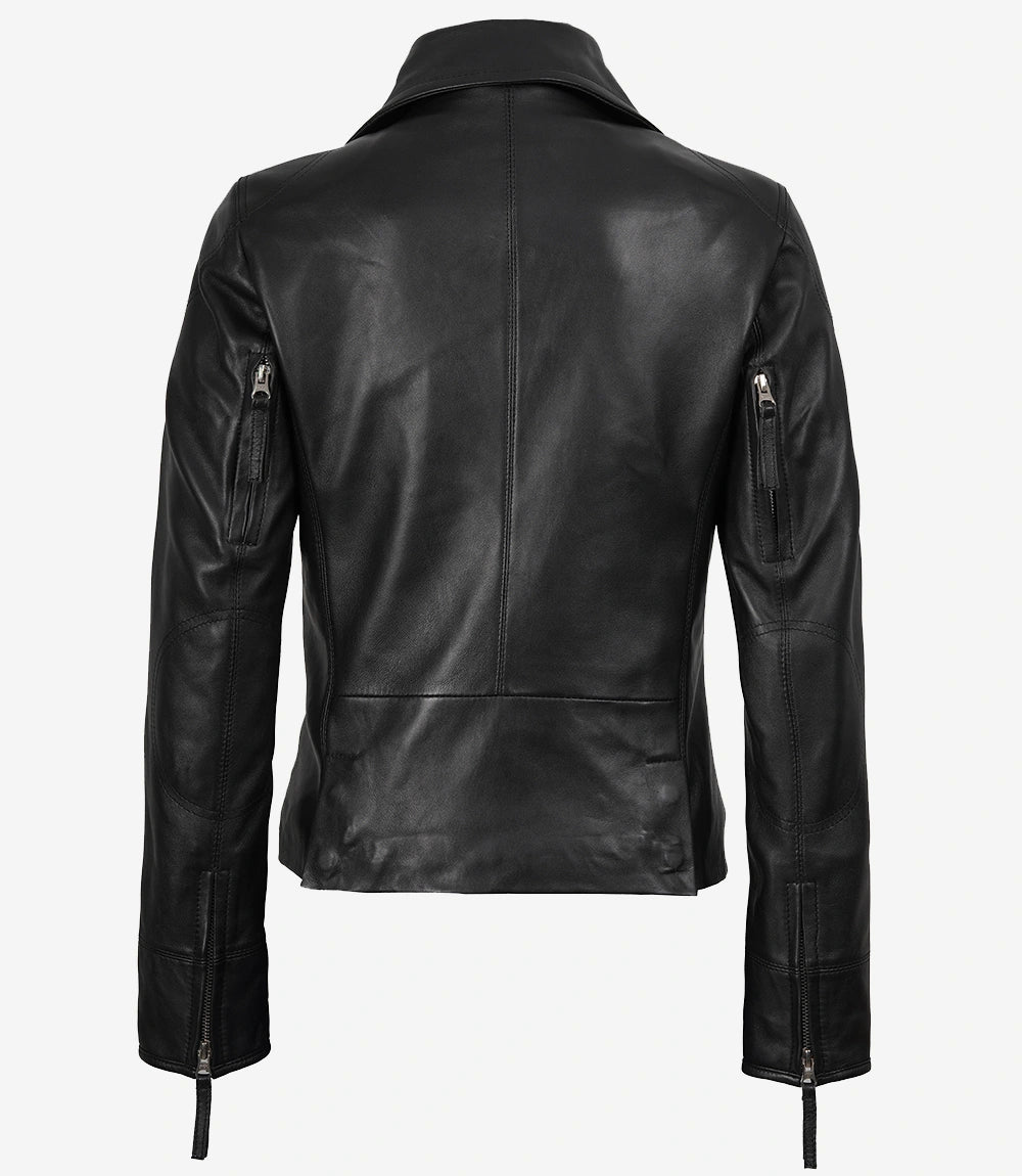 Ramsey Women's Asymmetrical Black Leather Biker Style Jacket