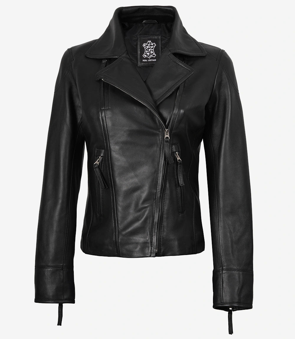 Women's Asymmetrical Leather Black Biker Jacket – FJackets