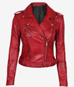 Margaret Womens Red Leather Biker Jacket