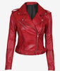Margaret Womens Red Leather Biker Jacket