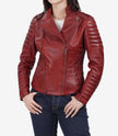 Womens Asymmetrical Red Leather Moto Jacket
