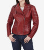 Womens Asymmetrical Red Leather Moto Jacket