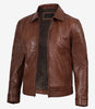 Reeves Brown Shirt Collar Front Zip Men Stylish Pebbled Leather Jacket