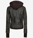 Womens Rub off Brown Bomber Leather Jacket with Hood