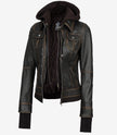 Womens Rub off Brown Bomber Leather Jacket with Hood