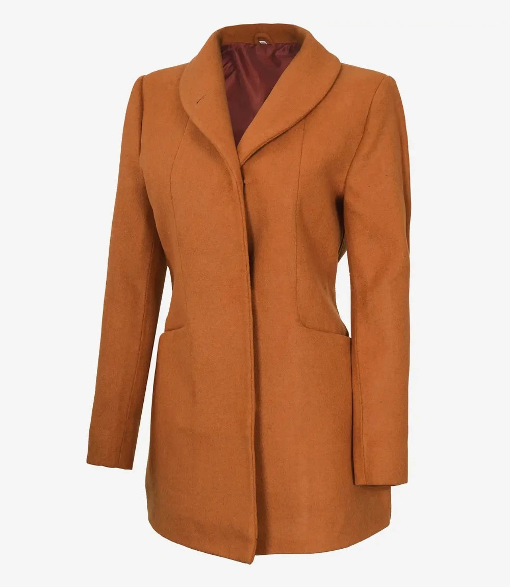 Womens Three Quarter Brown Wool Coat