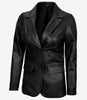 Womens Notch Lapel Black Leather Blazer Coat
