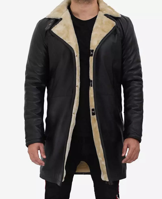 Mens Black Shearling Leather Winter Coat