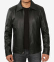 Mens Shirt Collar Classic Black Leather Jacket