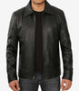 Mens Shirt Collar Classic Black Leather Jacket