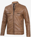 Mens Lambskin Tan Cafe Racer Leather Jacket