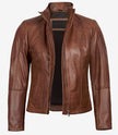 Womens Cafe Racer Cognac Leather Jacket