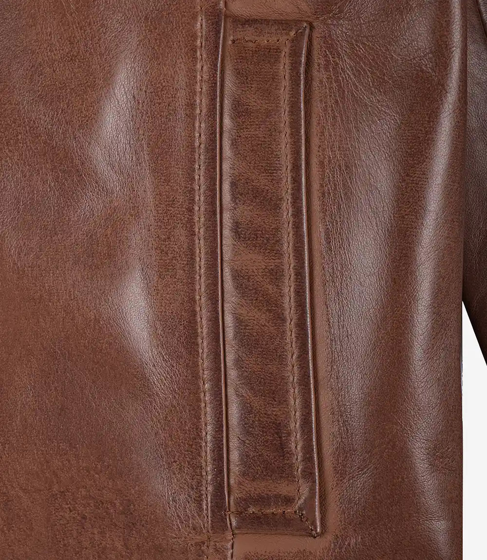 Reeves Brown Shirt Collar Front Zip Men Stylish Pebbled Leather Jacket