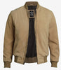 Suede Bomber Camel Leather Jacket Mens