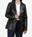 Womens Black Two Button Leather Blazer