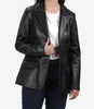 Womens Black Two Button Leather Blazer