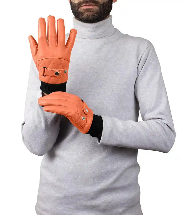 Mens Tan Brown Quilted Leather Gloves