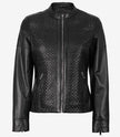 Womens Slim Fit Black Textured Leather Jacket