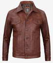 Mens Brown Leather Trucker Jacket