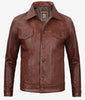 Mens Brown Leather Trucker Jacket