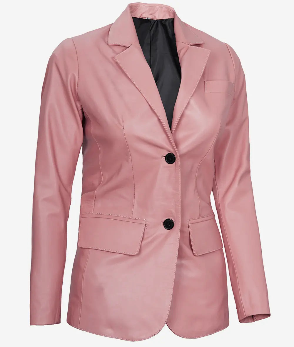 Womens Two Button Pink Leather Blazer