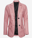 Womens Two Button Pink Leather Blazer