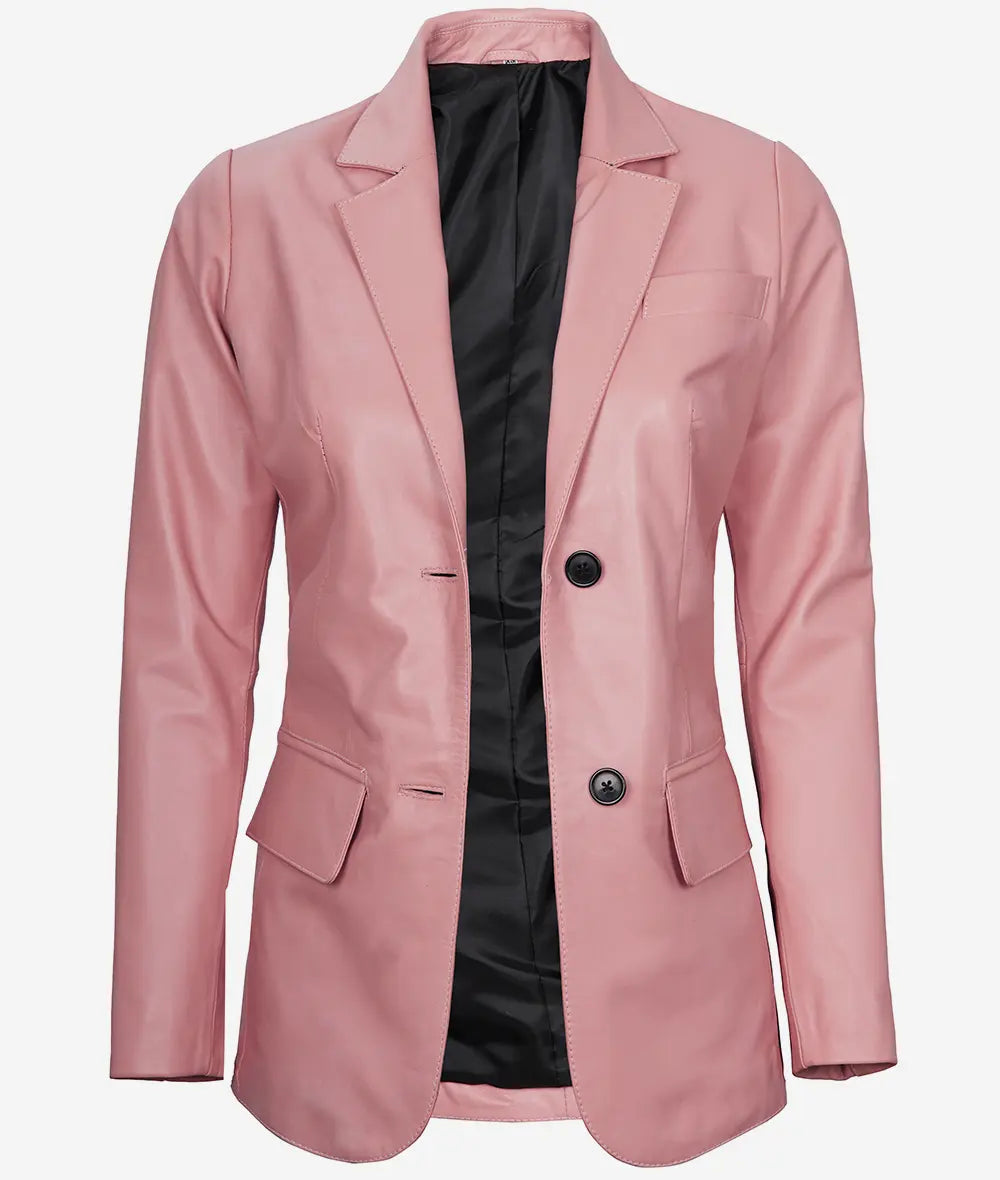 Womens Two Button Pink Leather Blazer