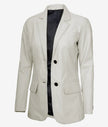 Womens Two Button White Leather Blazer