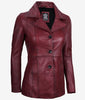 Womens Three Button Maroon Leather Blazer
