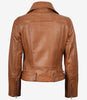Women's Asymmetrical Belted Tan Leather Jacket
