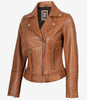Women's Asymmetrical Belted Tan Leather Jacket