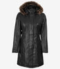 Women's Black Premium Leather Coat - Removable Fur Hood