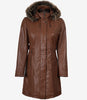 Women Brown Leather Coat With Fur Trim Removable Hood