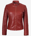 Women's Real Leather Red Quilted Biker Style Jacket