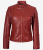 Women's Real Leather Red Quilted Biker Style Jacket