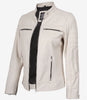 Women's Real Leather Off White Biker Style Leather Jacket