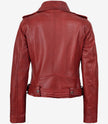 Women's Red Asymmetrical Belted Biker Style Leather Jacket