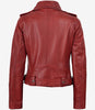 Women's Red Asymmetrical Belted Biker Style Leather Jacket