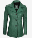 Womens Three Button Green Leather Blazer