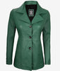 Womens Three Button Green Leather Blazer