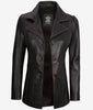 Womens Three Button Rub Off Brown Leather Blazer