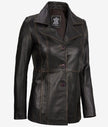 Womens Three Button Rub Off Brown Leather Blazer