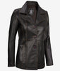 Womens Three Button Rub Off Brown Leather Blazer