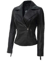 Asymmetrical Black Leather Biker Jacket Women