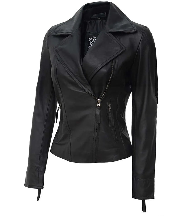 Asymmetrical Black Leather Biker Jacket Women