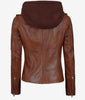 Womens Cognac Leather Jacket with Hood