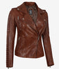 Womens Cognac Leather Jacket with Hood