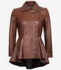 Womens Cognac Peplum Leather Jacket