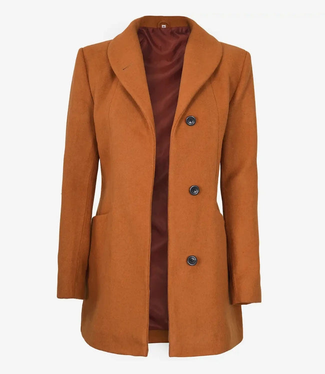 Womens Three Quarter Brown Wool Coat