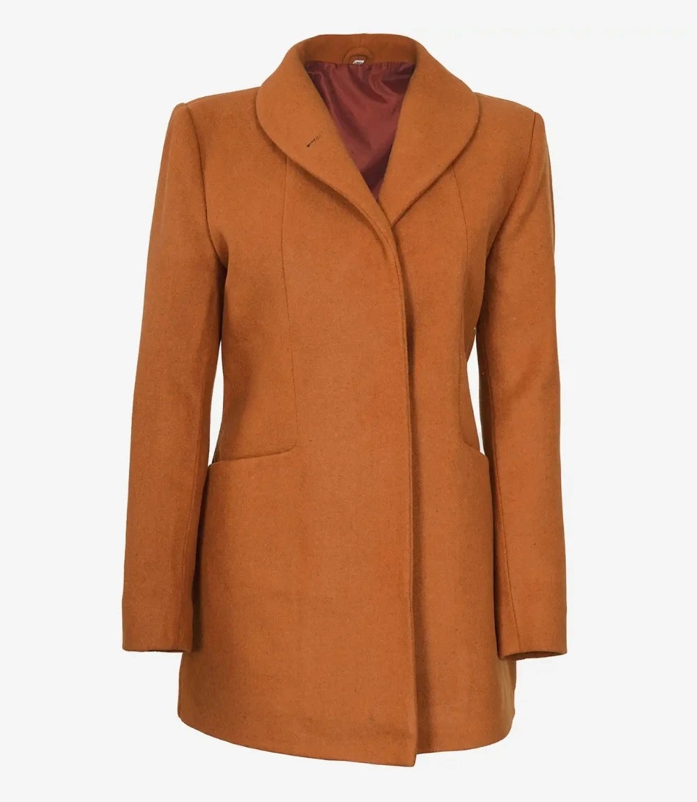 Womens Three Quarter Brown Wool Coat
